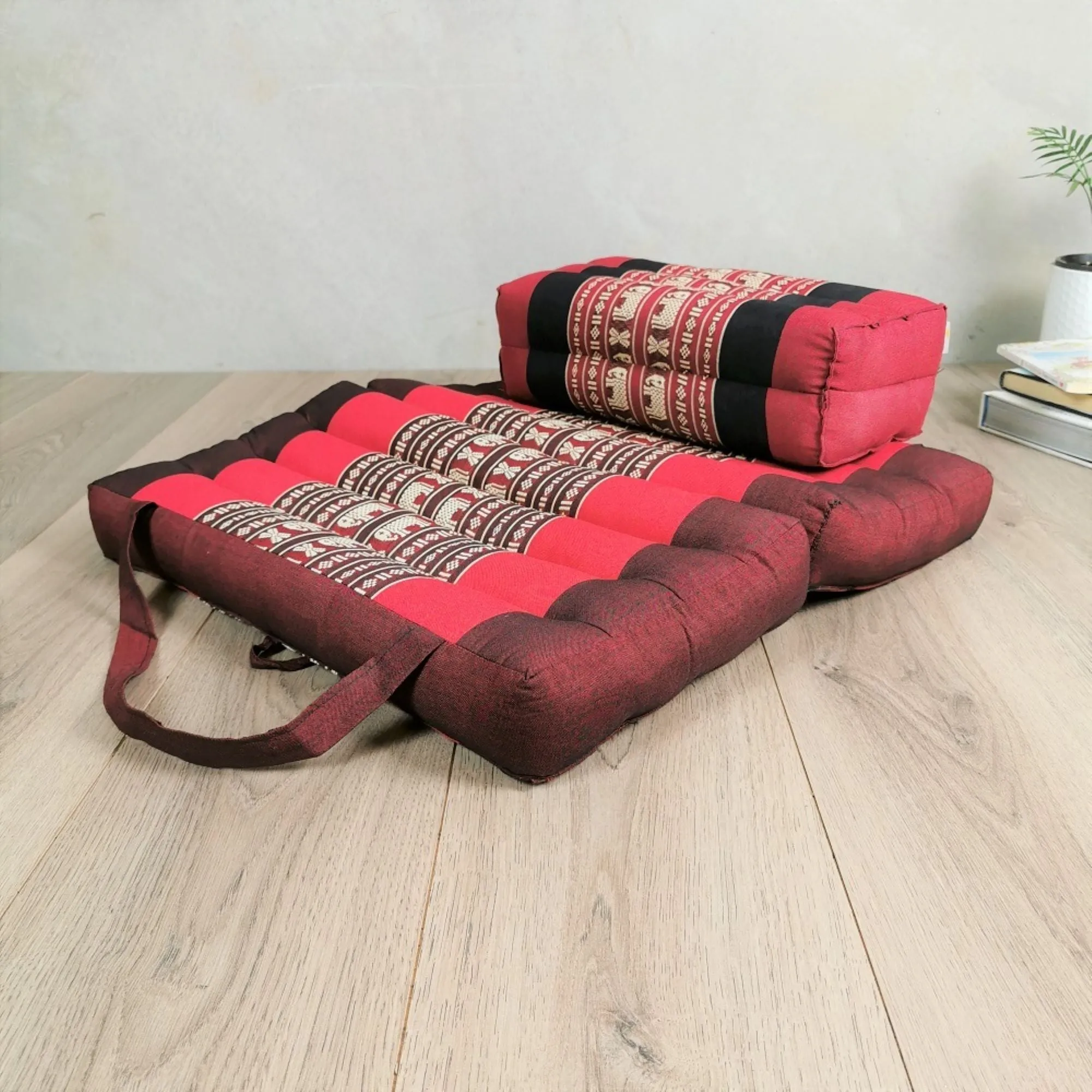 Thai kapok cushion Foldable Meditation Cushion   Seating Block Set RedEle.