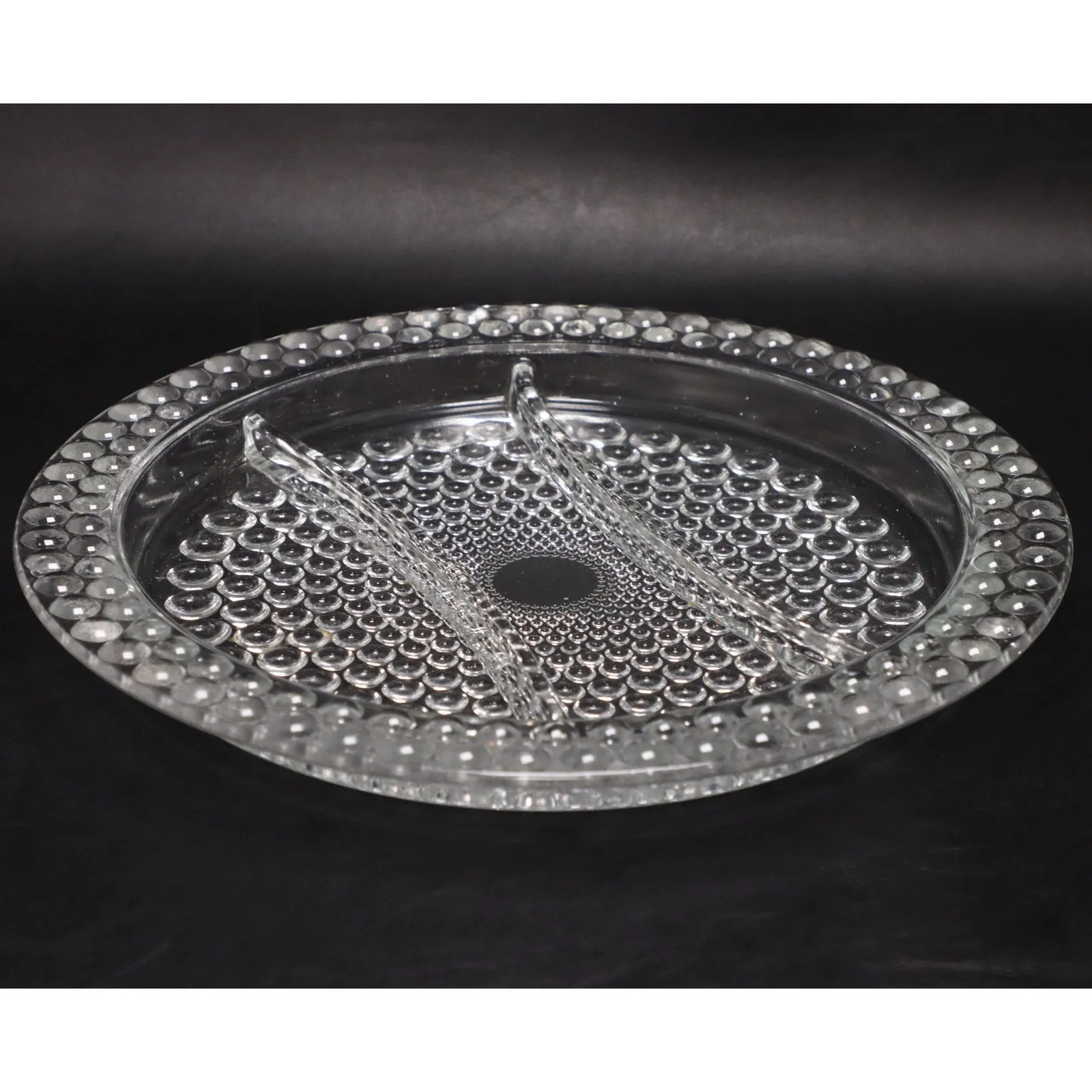 Thousand Eye Hobnail Boppie 11" Divided Relish Platter Dish Vintage