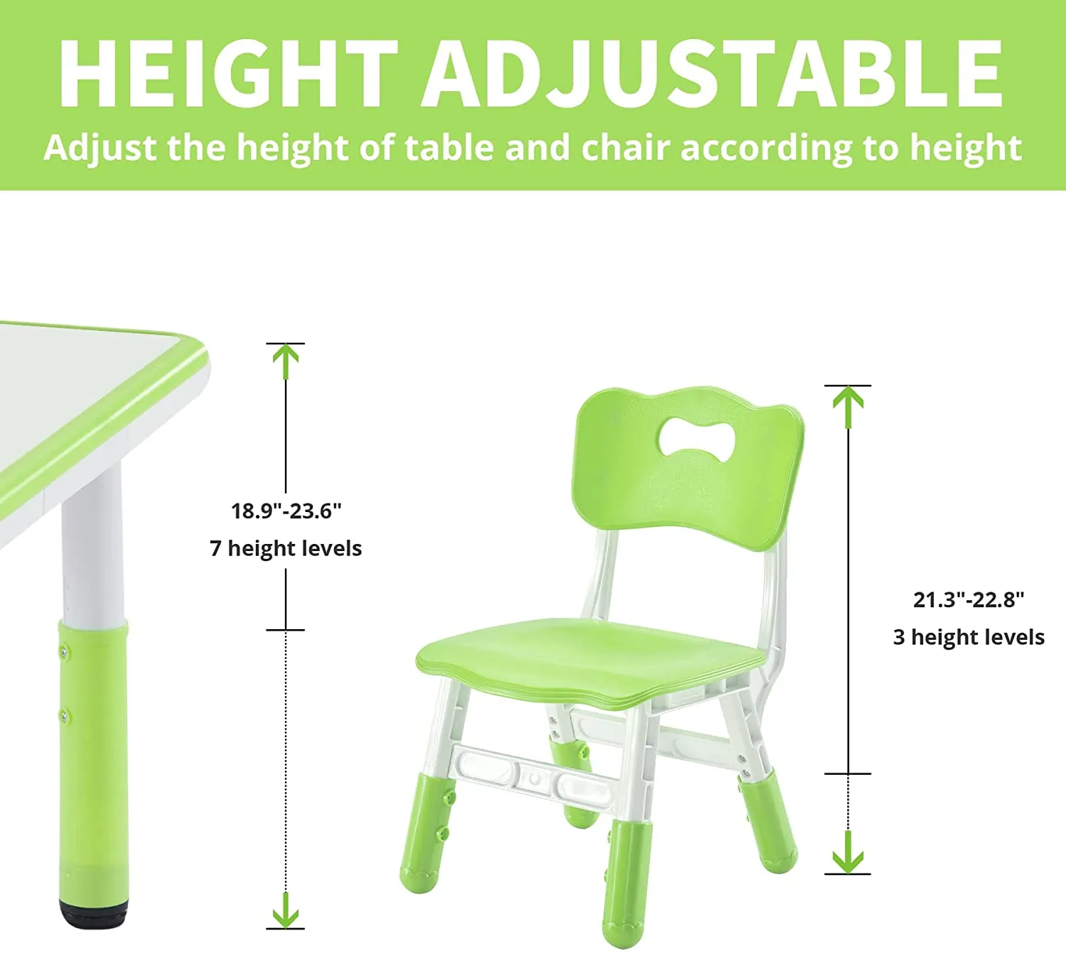 Toddler Table and Chairs Set Height-Adjustable Scrubtable for 4 kids