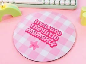 Treasure the Little Moments Mouse Pad | Kawaii Pink Gingham Desk Mat | Cute Aesthetic Office & Gaming Accessory