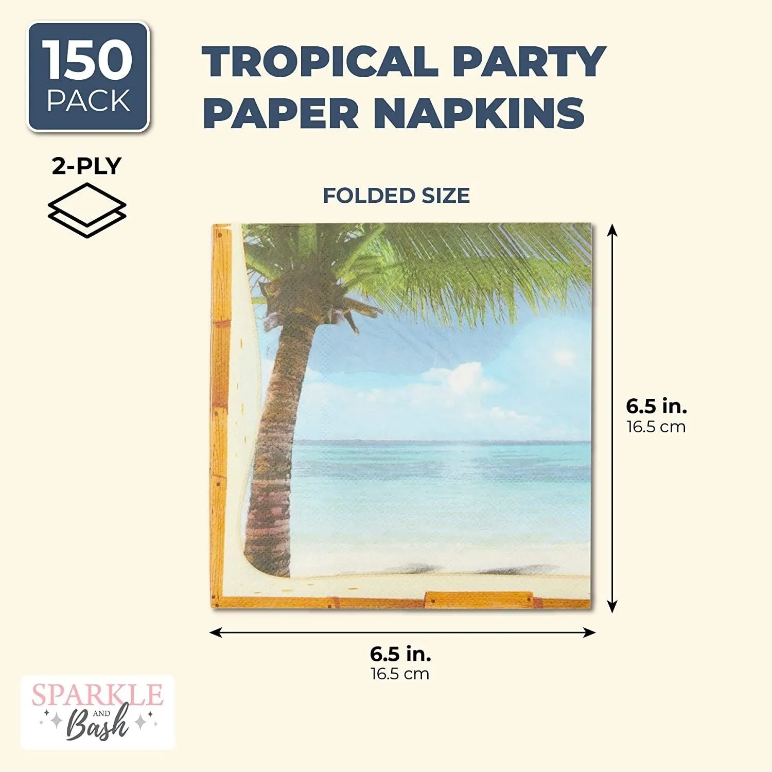Tropical Paper Napkins for Luau, Hawaiian Party (6.5 x 6.5 Inches, 150 Pack)