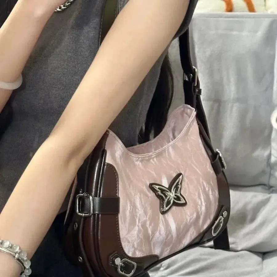 UAKISS  -  Vintage Butterfly Handbags for Women Silvery Y2k Gothic Underarm Shoulder Bag Spice Girls Fashion High Street Biker Bags
