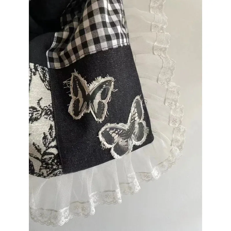 Uakiss Vintage Women Bags Designer Plaid Butterfly Patchwork Crossbody Shoulder Bags Female Light Aesthetic Lace Bolso Mujer