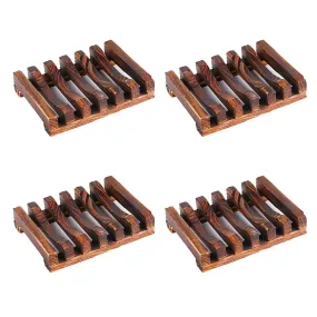 US 4-8 Pack Wooden Bamboo Soap Holder Dish Tray Multi Use Storage Case Container