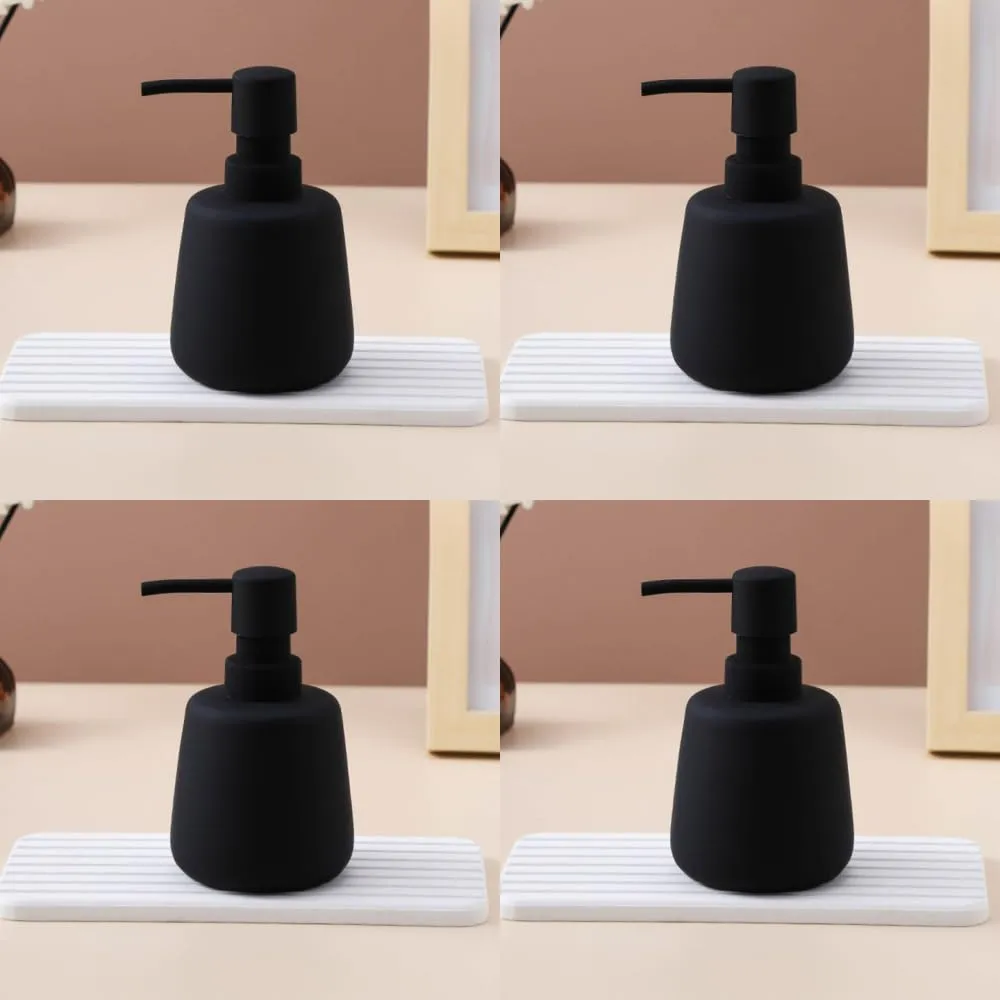 USHA SHRIRAM 260ml Soap Dispenser Bottle | Ceramic Soap & Lotion Dispenser Set | Kitchen Dish Soap Pump Dispenser Set | Hand Shower Washing Soap Dispenser (Design2 - Black, Pack of 4)