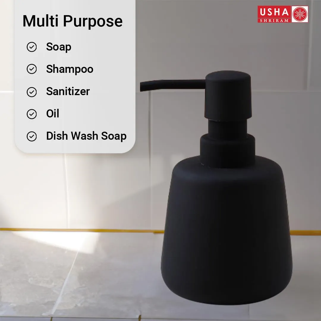 USHA SHRIRAM 260ml Soap Dispenser Bottle | Ceramic Soap & Lotion Dispenser Set | Kitchen Dish Soap Pump Dispenser Set | Hand Shower Washing Soap Dispenser (Design2 - Black, Pack of 4)