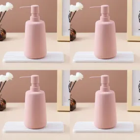 USHA SHRIRAM 260ml Soap Dispenser Bottle | Ceramic Soap & Lotion Dispenser Set | Kitchen Dish Soap Pump Dispenser Set | Hand Shower Washing Soap Dispenser (Design2 - Pink, Pack of 4)