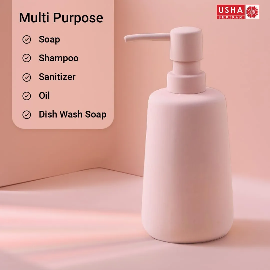 USHA SHRIRAM 260ml Soap Dispenser Bottle | Ceramic Soap & Lotion Dispenser Set | Kitchen Dish Soap Pump Dispenser Set | Hand Shower Washing Soap Dispenser (Design2 - Pink, Pack of 4)
