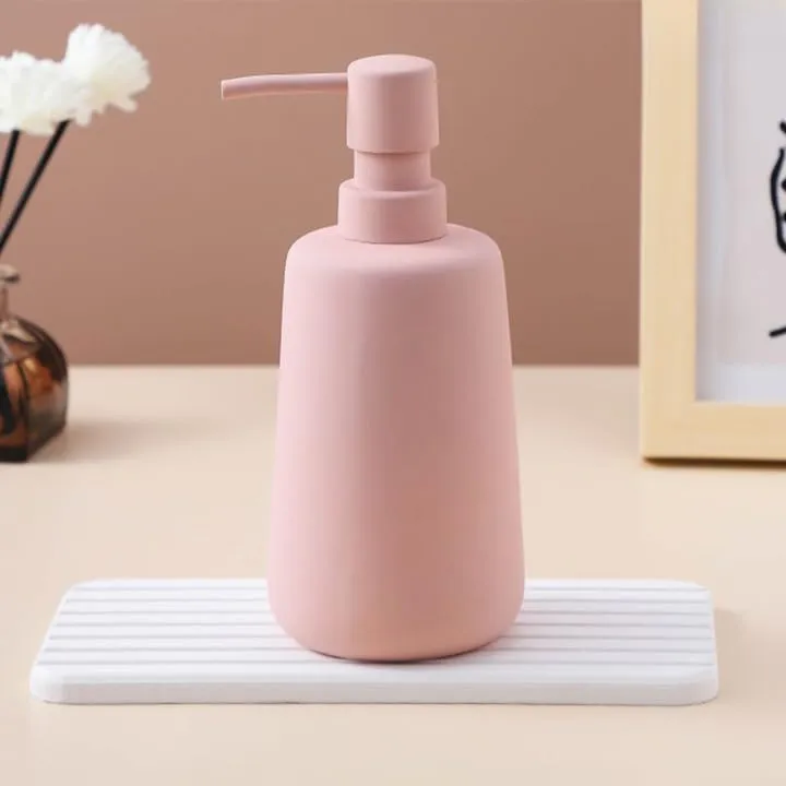 USHA SHRIRAM 260ml Soap Dispenser Bottle | Ceramic Soap & Lotion Dispenser Set | Kitchen Dish Soap Pump Dispenser Set | Hand Shower Washing Soap Dispenser (Design2 - Pink, Pack of 4)