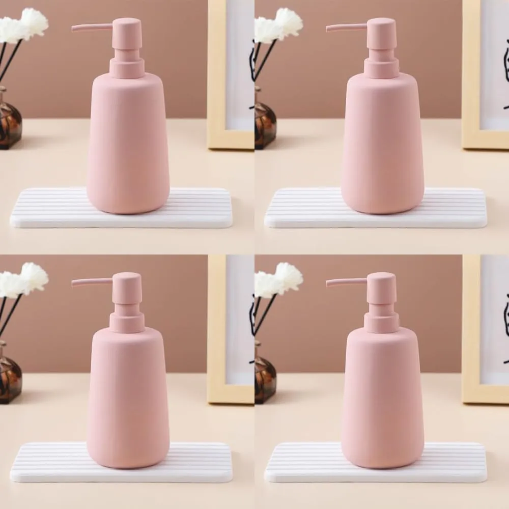 USHA SHRIRAM 260ml Soap Dispenser Bottle | Ceramic Soap & Lotion Dispenser Set | Kitchen Dish Soap Pump Dispenser Set | Hand Shower Washing Soap Dispenser (Design2 - Pink, Pack of 4)