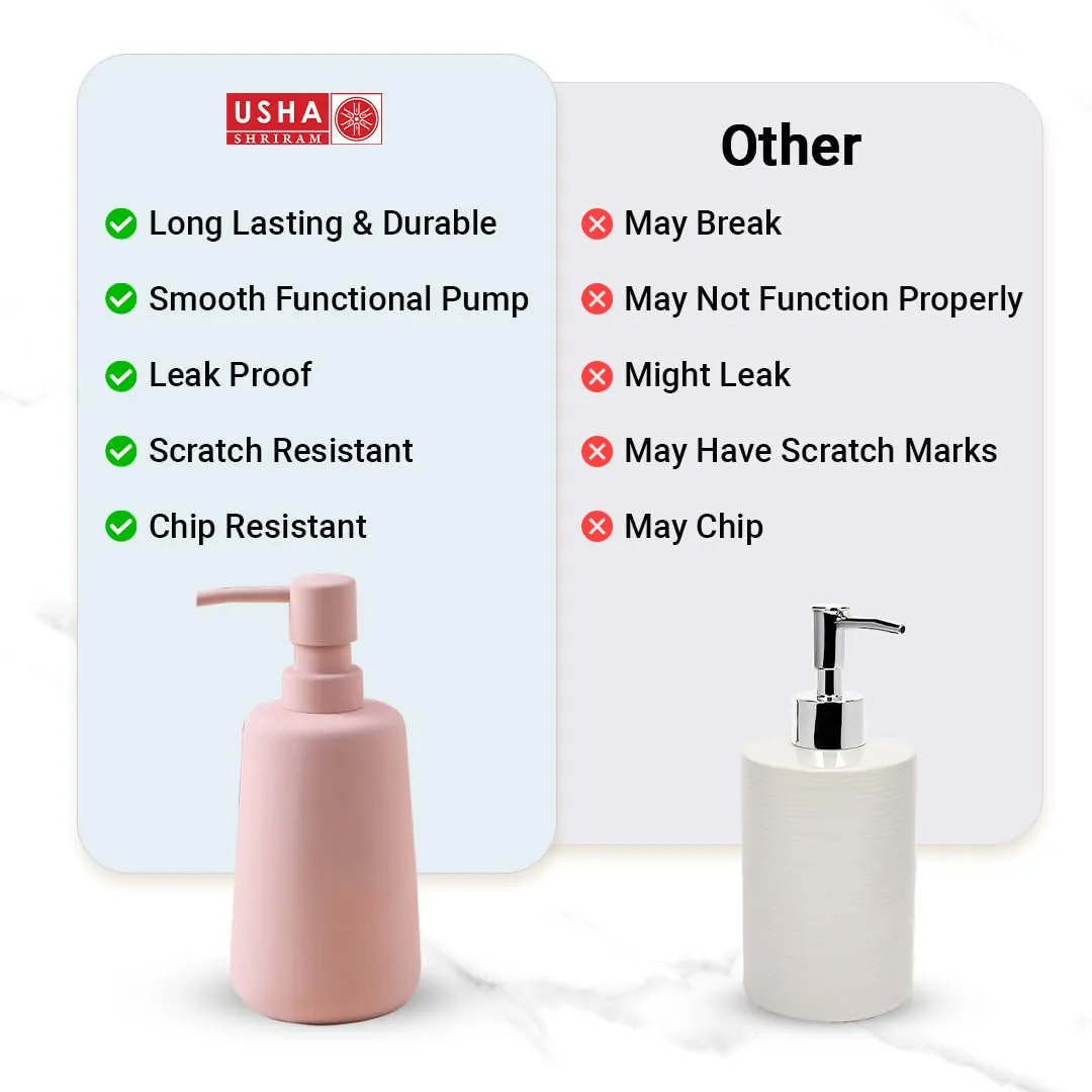 USHA SHRIRAM 260ml Soap Dispenser Bottle | Ceramic Soap & Lotion Dispenser Set | Kitchen Dish Soap Pump Dispenser Set | Hand Shower Washing Soap Dispenser (Design2 - Pink, Pack of 4)