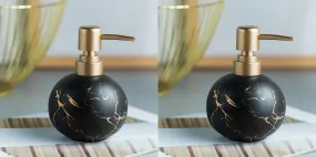 USHA SHRIRAM 300ml Soap Dispenser Bottle | Ceramic Soap & Lotion Dispenser Set | Kitchen Dish Soap Pump Dispenser Set | Hand Shower Washing Soap Dispenser (Design 1 - Black, Pack of 2)