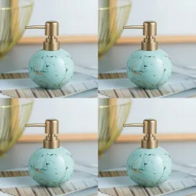 USHA SHRIRAM 300ml Soap Dispenser Bottle | Ceramic Soap & Lotion Dispenser Set | Kitchen Dish Soap Pump Dispenser Set | Hand Shower Washing Soap Dispenser (Design 1 - Blue, Pack of 4)