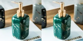 USHA SHRIRAM 300ml Soap Dispenser Bottle | Ceramic Soap & Lotion Dispenser Set | Kitchen Dish Soap Pump Dispenser Set | Hand Shower Washing Soap Dispenser (Design 2 - Green, Pack of 2)