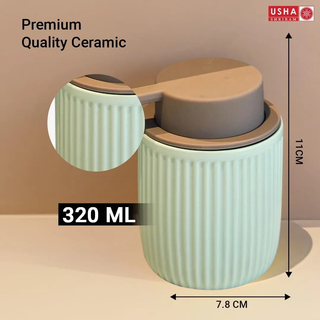 USHA SHRIRAM 320ml Soap Dispenser Bottle | Ceramic Soap & Lotion Dispenser Set | Kitchen Dish Soap Pump Dispenser Set | Hand Shower Washing Soap Dispenser (Design 2 - Blue, Pack of 2)