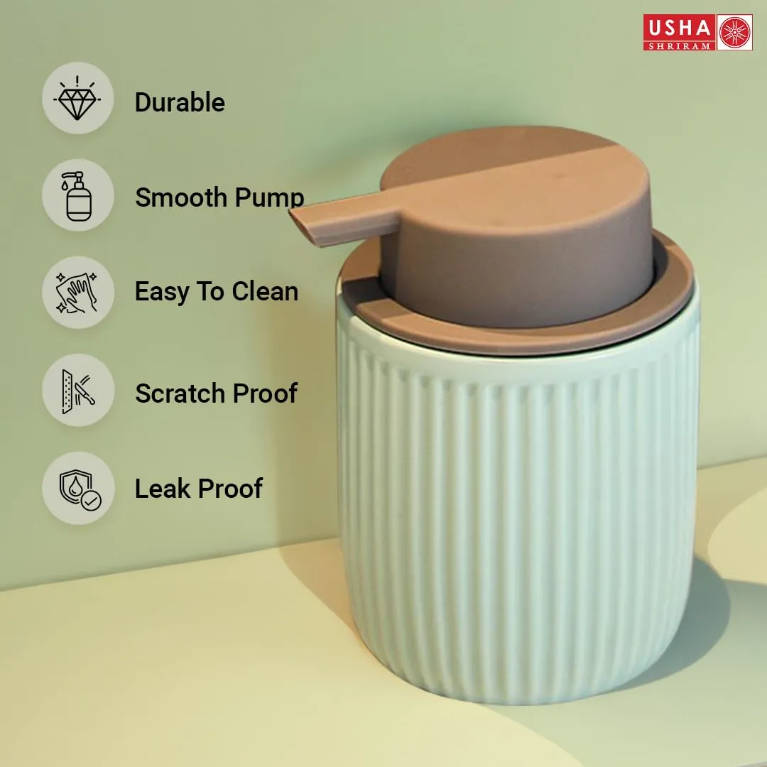 USHA SHRIRAM 320ml Soap Dispenser Bottle | Ceramic Soap & Lotion Dispenser Set | Kitchen Dish Soap Pump Dispenser Set | Hand Shower Washing Soap Dispenser (Design 2 - Blue, Pack of 2)
