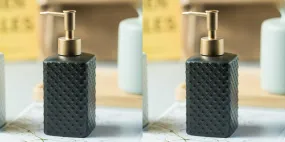 USHA SHRIRAM 350ml Soap Dispenser Bottle | Ceramic Soap & Lotion Dispenser Set | Kitchen Dish Soap Pump Dispenser Set | Hand Shower Washing Soap Dispenser (Deisgn 3 - Black, Pack of 2)