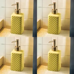 USHA SHRIRAM 350ml Soap Dispenser Bottle | Ceramic Soap & Lotion Dispenser Set | Kitchen Dish Soap Pump Dispenser Set | Hand Shower Washing Soap Dispenser (Deisgn 3 - Yellow, Pack of 4)