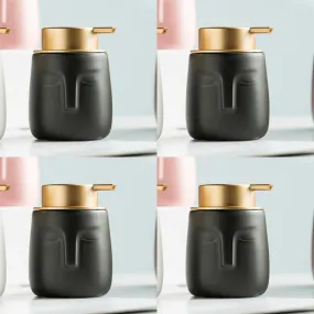 USHA SHRIRAM 350ml Soap Dispenser Bottle | Ceramic Soap & Lotion Dispenser Set | Kitchen Dish Soap Pump Dispenser Set | Hand Shower Washing Soap Dispenser (Design 1 - Black, Pack of 4)