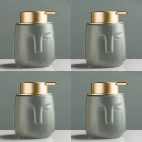 USHA SHRIRAM 350ml Soap Dispenser Bottle | Ceramic Soap & Lotion Dispenser Set | Kitchen Dish Soap Pump Dispenser Set | Hand Shower Washing Soap Dispenser (Design 1 - Grey, Pack of 4)