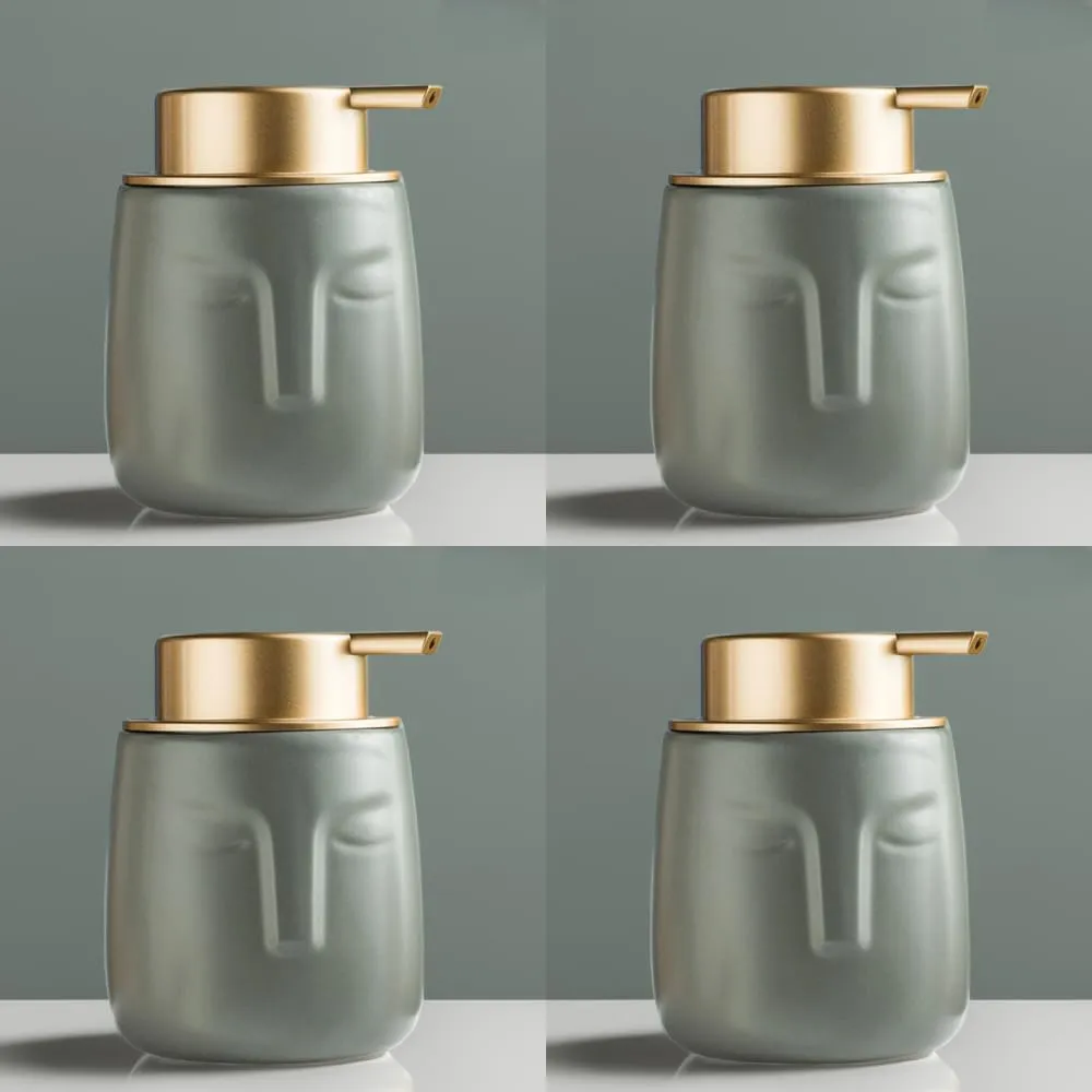 USHA SHRIRAM 350ml Soap Dispenser Bottle | Ceramic Soap & Lotion Dispenser Set | Kitchen Dish Soap Pump Dispenser Set | Hand Shower Washing Soap Dispenser (Design 1 - Grey, Pack of 4)