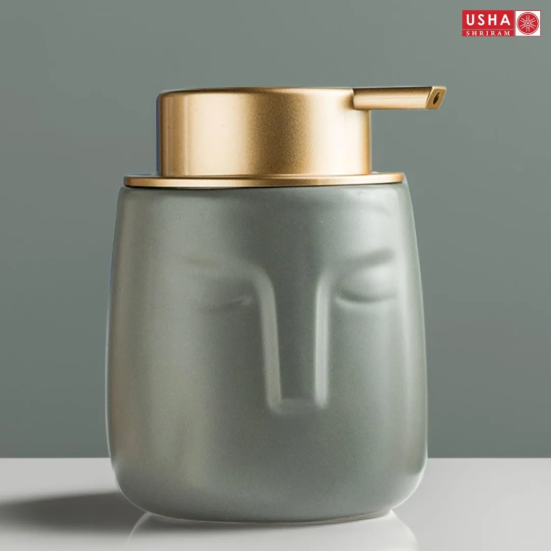 USHA SHRIRAM 350ml Soap Dispenser Bottle | Ceramic Soap & Lotion Dispenser Set | Kitchen Dish Soap Pump Dispenser Set | Hand Shower Washing Soap Dispenser (Design 1 - Grey, Pack of 4)