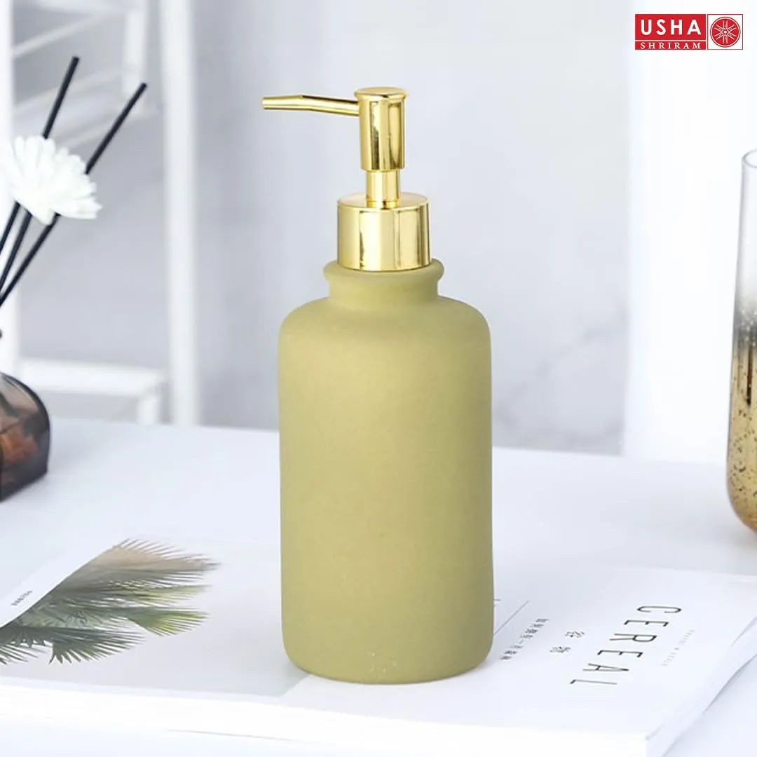 USHA SHRIRAM 400ml Soap Dispenser Bottle | Ceramic Soap & Lotion Dispenser Set | Kitchen Dish Soap Pump Dispenser Set | Hand Shower Washing Soap Dispenser for Kitchen Sink (Pack of 2, Green)