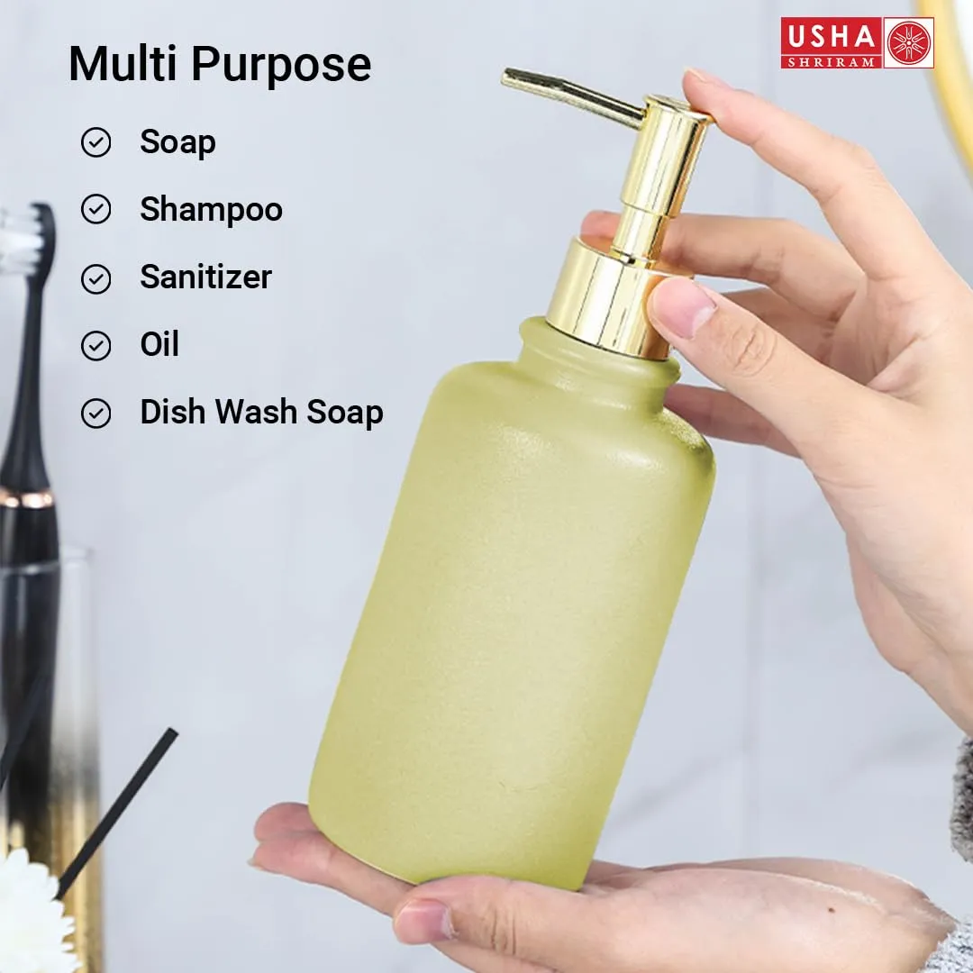 USHA SHRIRAM 400ml Soap Dispenser Bottle | Ceramic Soap & Lotion Dispenser Set | Kitchen Dish Soap Pump Dispenser Set | Hand Shower Washing Soap Dispenser for Kitchen Sink (Pack of 2, Green)