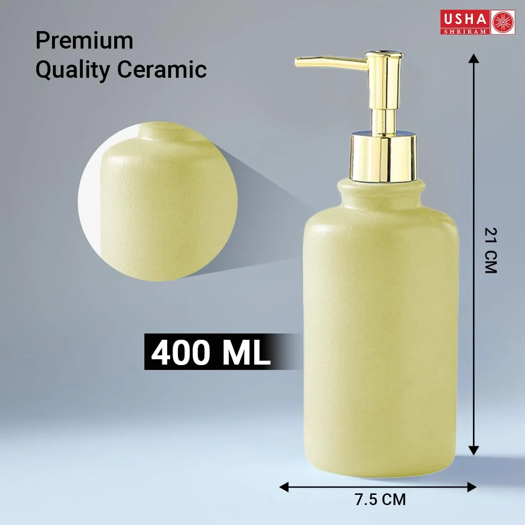 USHA SHRIRAM 400ml Soap Dispenser Bottle | Ceramic Soap & Lotion Dispenser Set | Kitchen Dish Soap Pump Dispenser Set | Hand Shower Washing Soap Dispenser for Kitchen Sink (Pack of 2, Green)