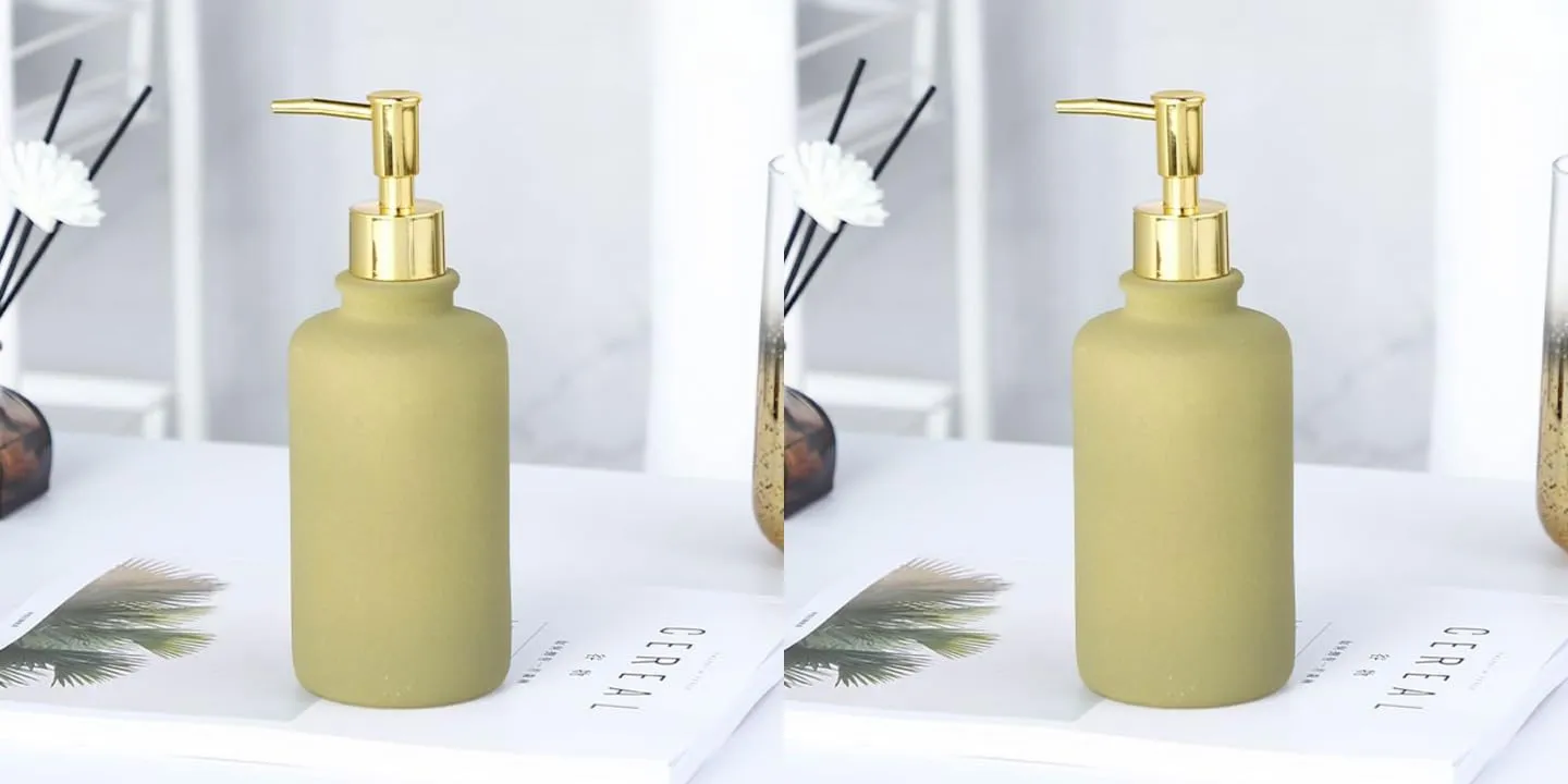 USHA SHRIRAM 400ml Soap Dispenser Bottle | Ceramic Soap & Lotion Dispenser Set | Kitchen Dish Soap Pump Dispenser Set | Hand Shower Washing Soap Dispenser for Kitchen Sink (Pack of 2, Green)
