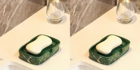 USHA SHRIRAM Soap Case | Ceramic Soap & Lotion Dispenser Set | Kitchen Dish Soap Pump Dispenser Set | Hand Shower Washing Soap Dispenser for Kitchen Sink & Bathroom (Design 1 - Green, Pack of 2)