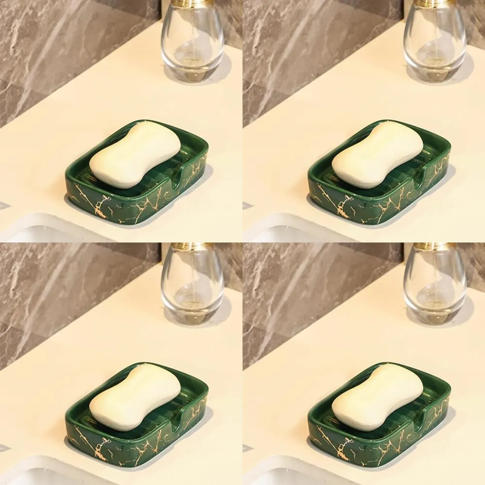 USHA SHRIRAM Soap Case | Ceramic Soap & Lotion Dispenser Set | Kitchen Dish Soap Pump Dispenser Set | Hand Shower Washing Soap Dispenser for Kitchen Sink & Bathroom (Design 1 - Green, Pack of 4)
