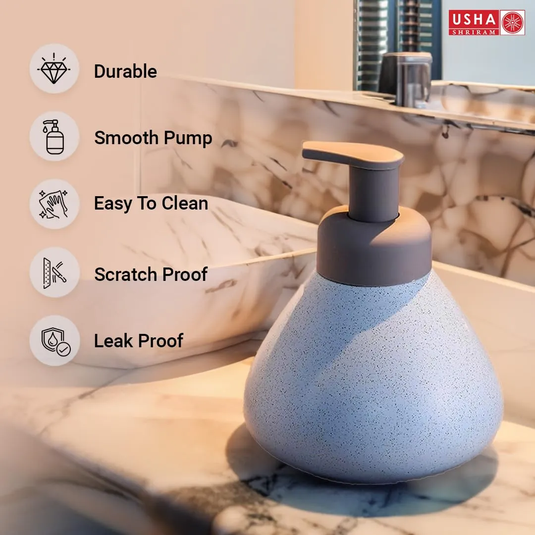 USHA SHRIRAM Soap Dispenser Bottle | Ceramic Soap & Lotion Dispenser Set | Kitchen Dish Soap Pump Dispenser Set | Hand Shower Washing Soap Dispenser (360ml - Design 1 - Blue, Pack of 4)