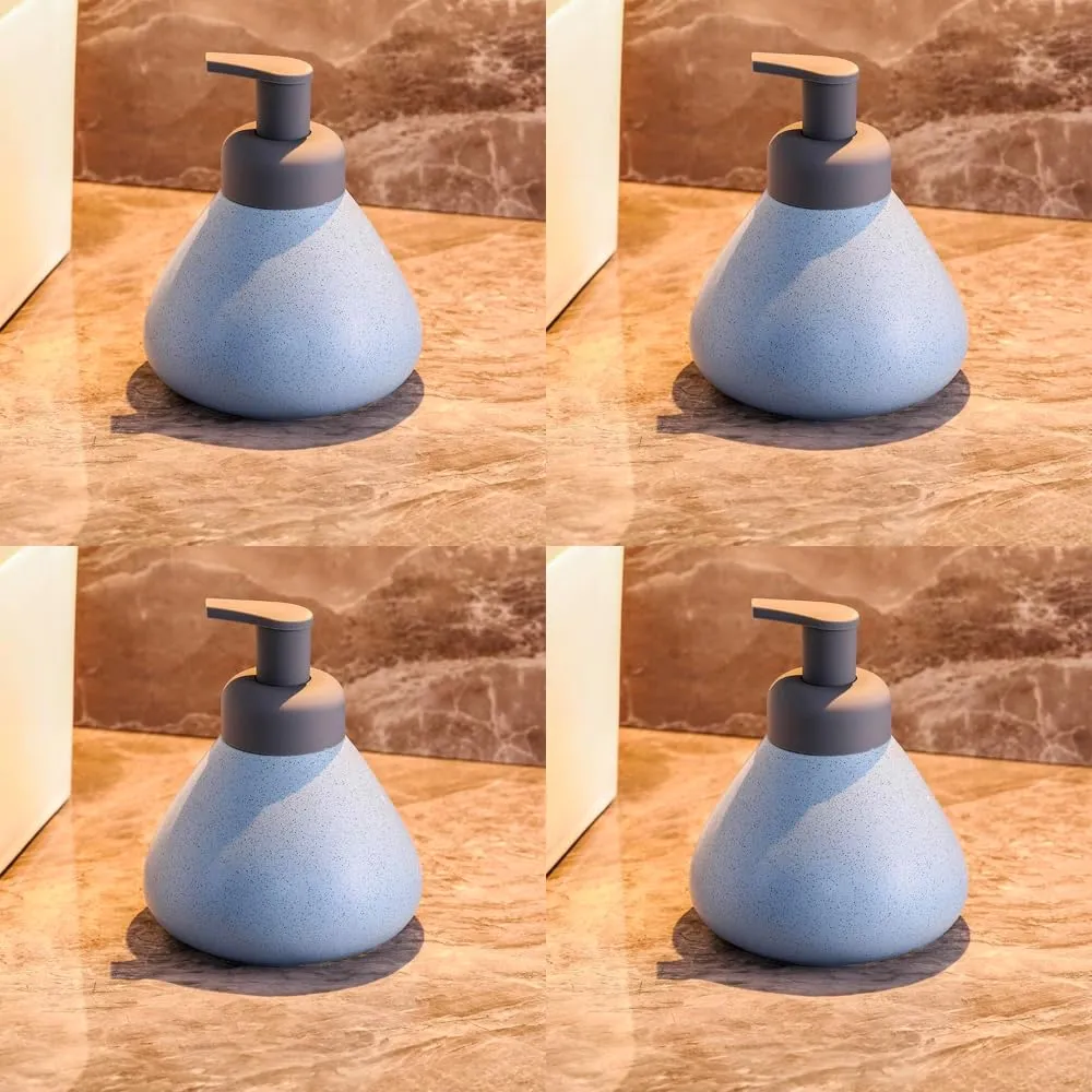 USHA SHRIRAM Soap Dispenser Bottle | Ceramic Soap & Lotion Dispenser Set | Kitchen Dish Soap Pump Dispenser Set | Hand Shower Washing Soap Dispenser (360ml - Design 1 - Blue, Pack of 4)
