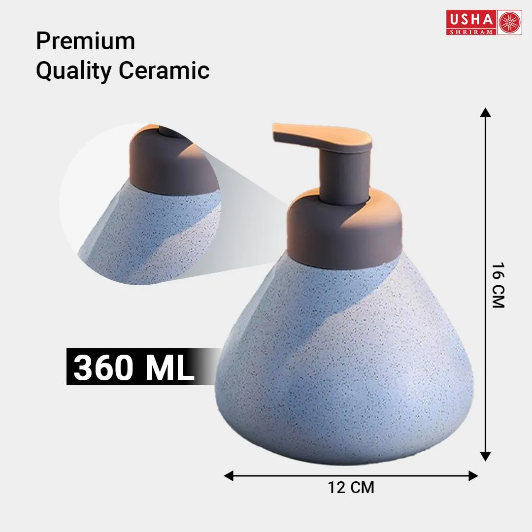 USHA SHRIRAM Soap Dispenser Bottle | Ceramic Soap & Lotion Dispenser Set | Kitchen Dish Soap Pump Dispenser Set | Hand Shower Washing Soap Dispenser (360ml - Design 1 - Blue, Pack of 4)