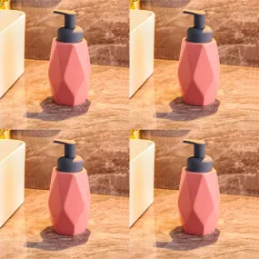 USHA SHRIRAM Soap Dispenser Bottle | Ceramic Soap & Lotion Dispenser Set | Kitchen Dish Soap Pump Dispenser Set | Hand Shower Washing Soap Dispenser (400ml - Design 3 - Pink, Pack of 4)