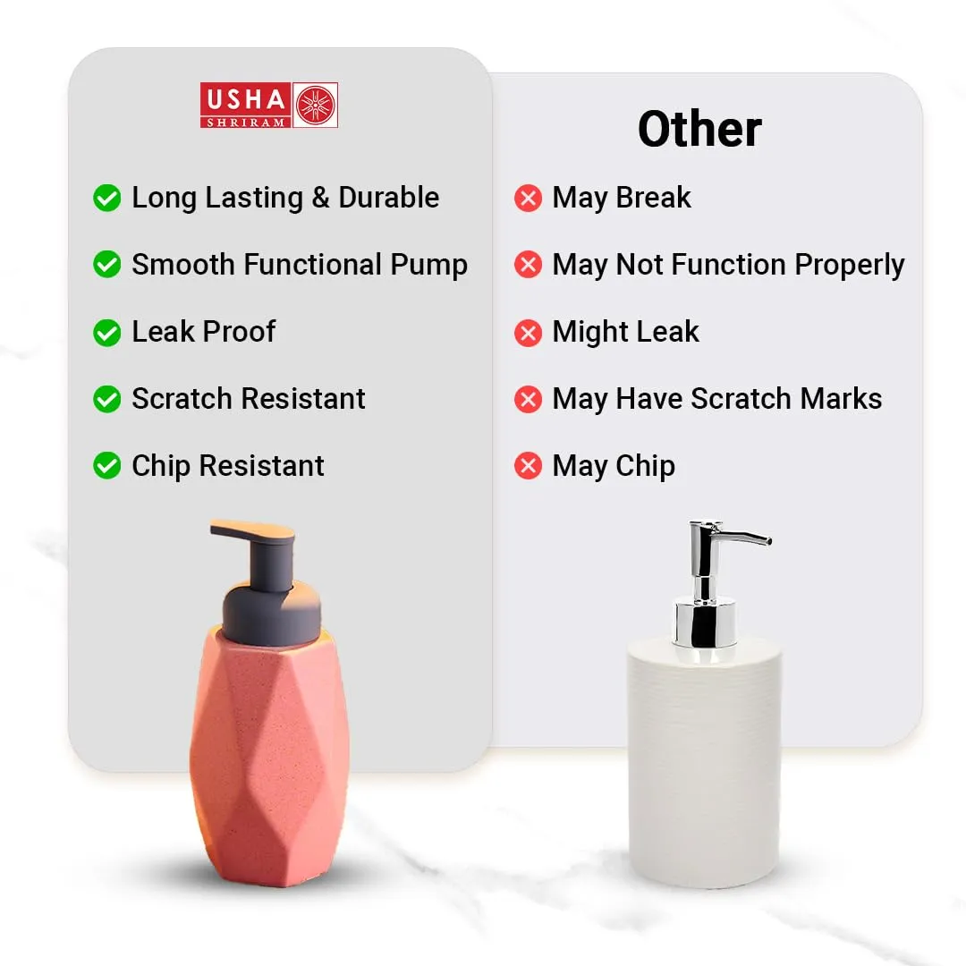 USHA SHRIRAM Soap Dispenser Bottle | Ceramic Soap & Lotion Dispenser Set | Kitchen Dish Soap Pump Dispenser Set | Hand Shower Washing Soap Dispenser (400ml - Design 3 - Pink, Pack of 4)