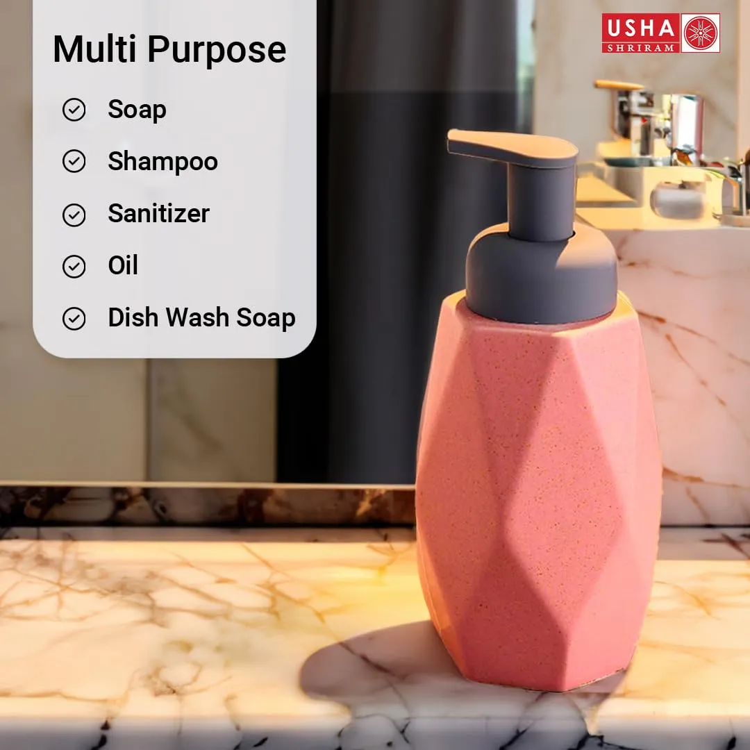 USHA SHRIRAM Soap Dispenser Bottle | Ceramic Soap & Lotion Dispenser Set | Kitchen Dish Soap Pump Dispenser Set | Hand Shower Washing Soap Dispenser (400ml - Design 3 - Pink, Pack of 4)