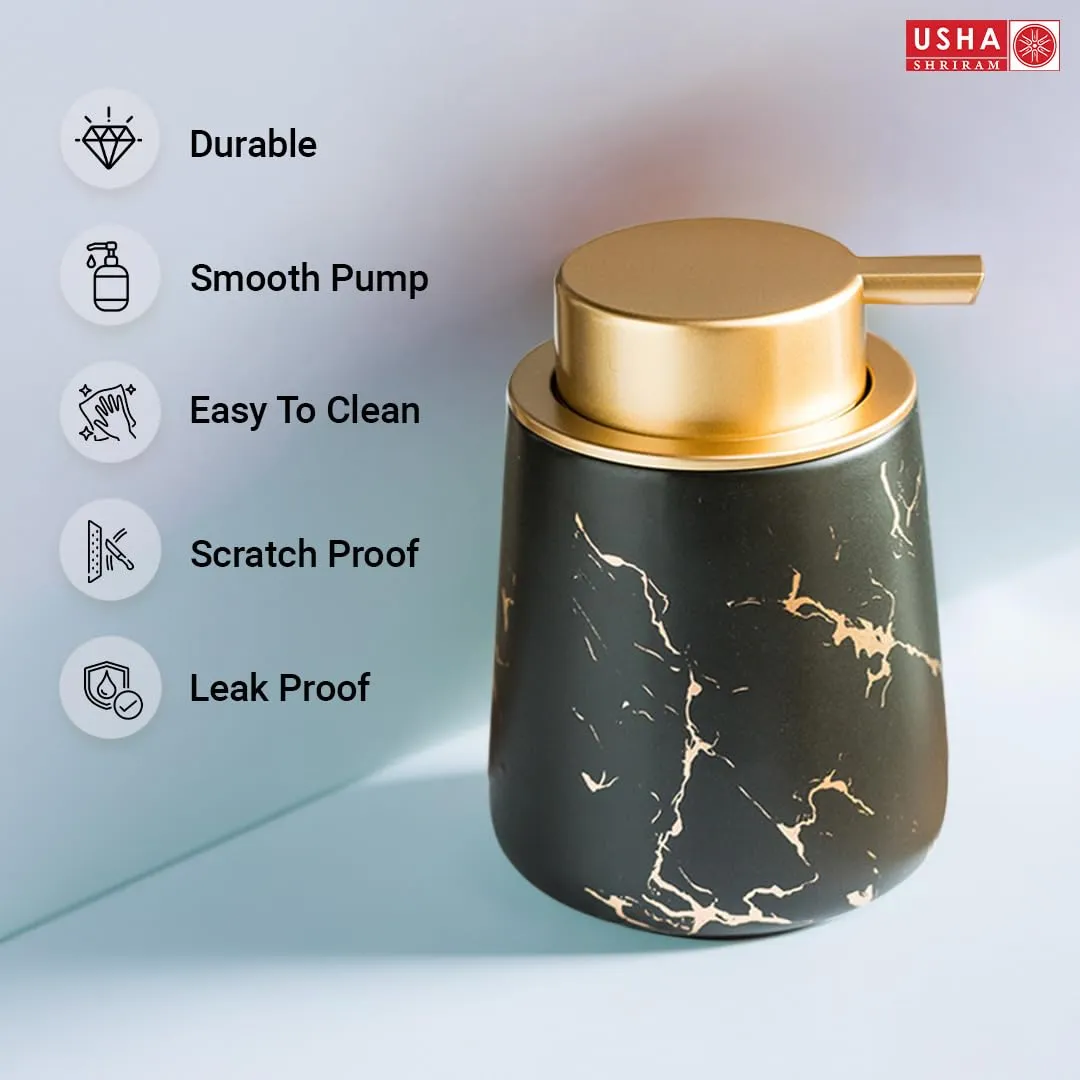 USHA SHRIRAM Soap Dispenser Bottle | Ceramic Soap & Lotion Dispenser Set | Kitchen Dish Soap Pump Dispenser Set | Hand Shower Washing Soap Dispenser (400ml - Design 4 - Black, Pack of 4)