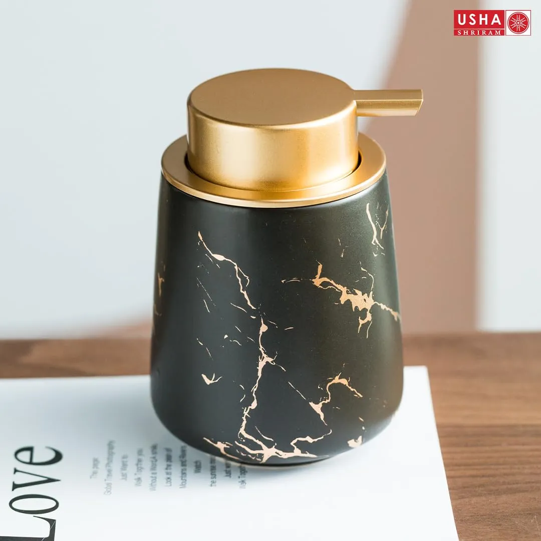 USHA SHRIRAM Soap Dispenser Bottle | Ceramic Soap & Lotion Dispenser Set | Kitchen Dish Soap Pump Dispenser Set | Hand Shower Washing Soap Dispenser (400ml - Design 4 - Black, Pack of 4)