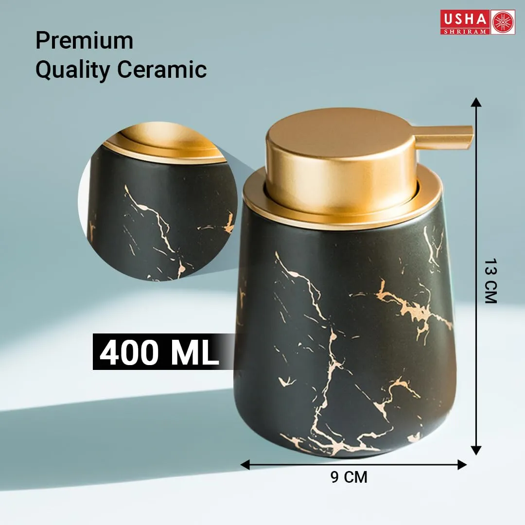 USHA SHRIRAM Soap Dispenser Bottle | Ceramic Soap & Lotion Dispenser Set | Kitchen Dish Soap Pump Dispenser Set | Hand Shower Washing Soap Dispenser (400ml - Design 4 - Black, Pack of 4)