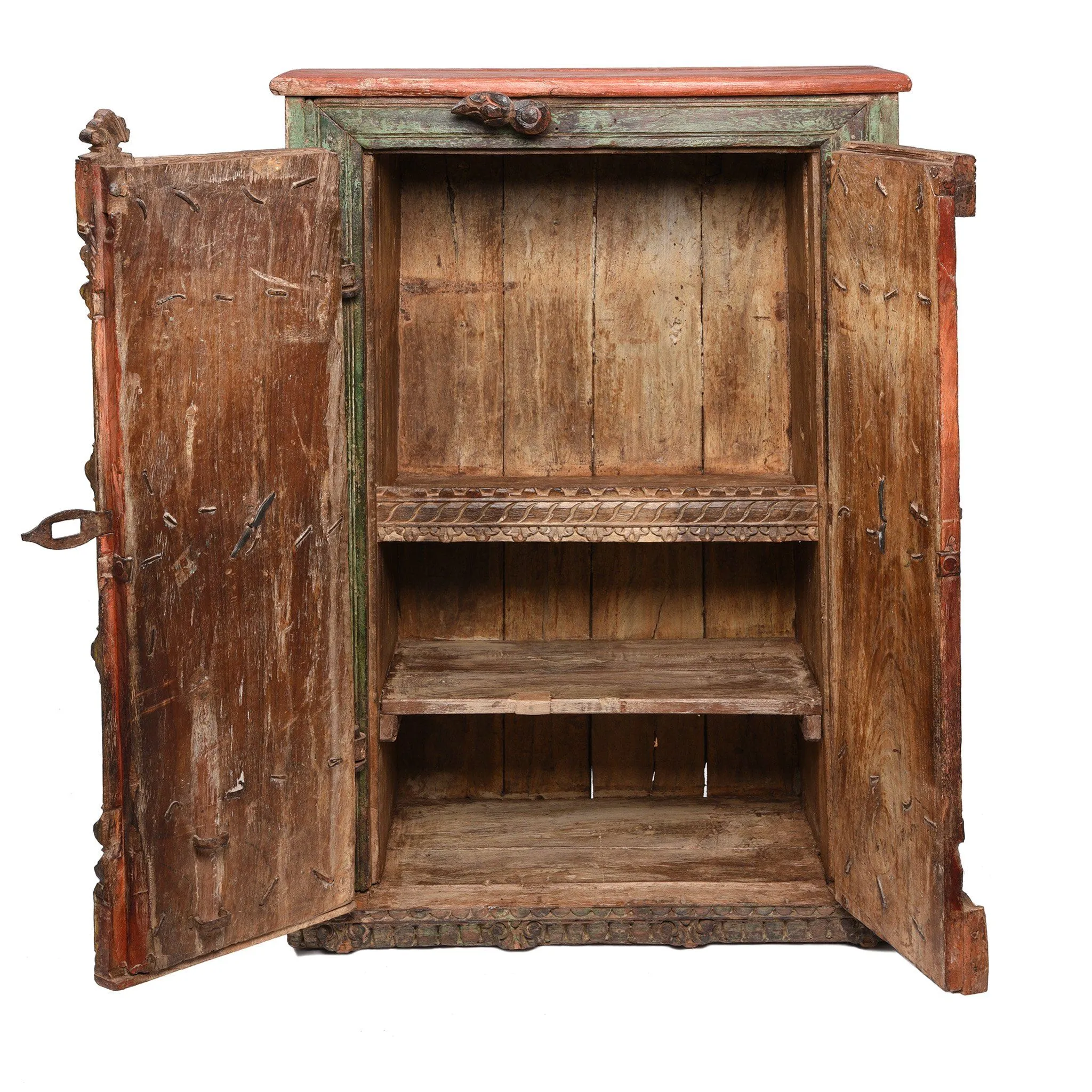 Vermillion Painted Cabinet From Gujarat - 19thC