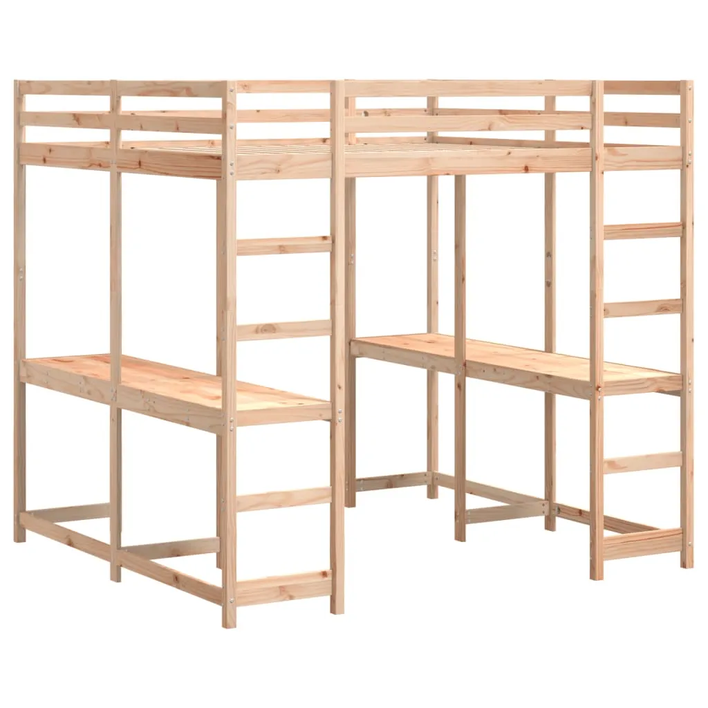 vidaXL Loft Bed with Desk and Ladder 160x200 cm Solid Wood Pine