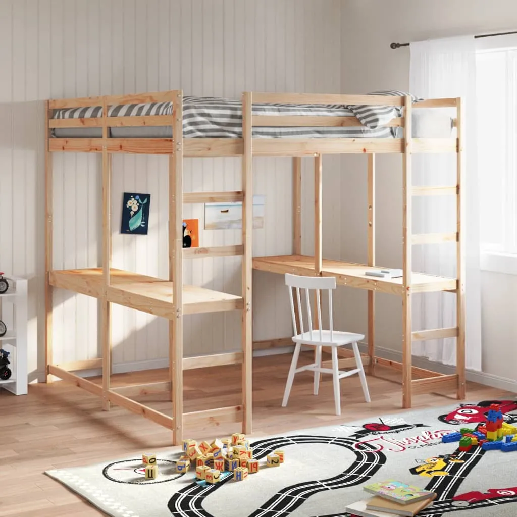vidaXL Loft Bed with Desk and Ladder 160x200 cm Solid Wood Pine