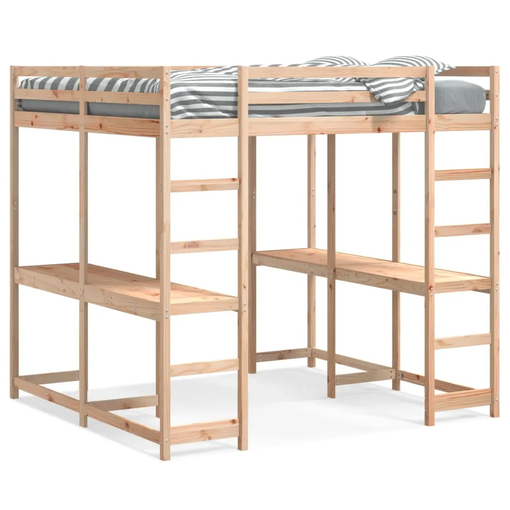 vidaXL Loft Bed with Desk and Ladder 160x200 cm Solid Wood Pine