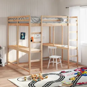 vidaXL Loft Bed with Desk and Ladder 160x200 cm Solid Wood Pine