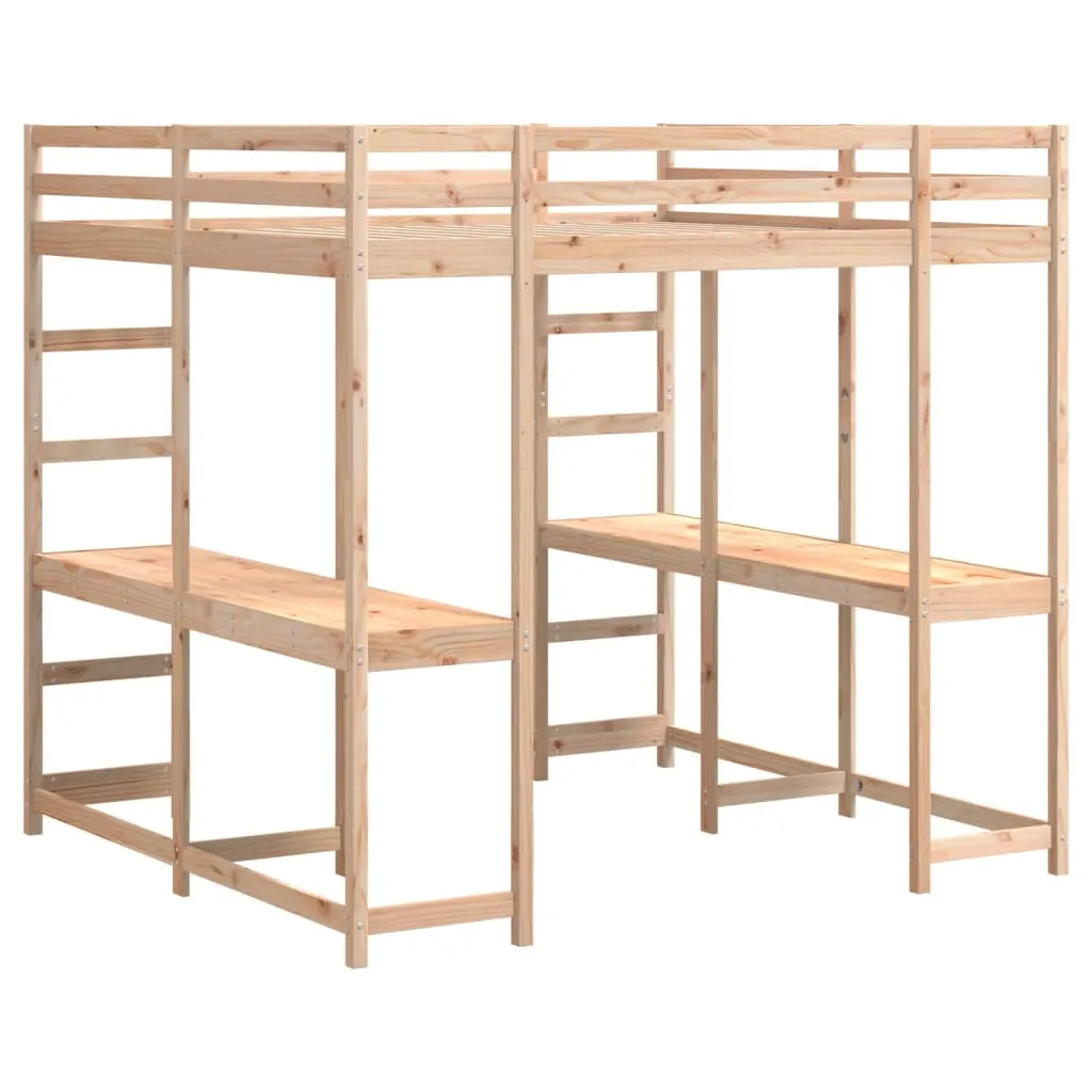 vidaXL Loft Bed with Desk and Ladder 160x200 cm Solid Wood Pine