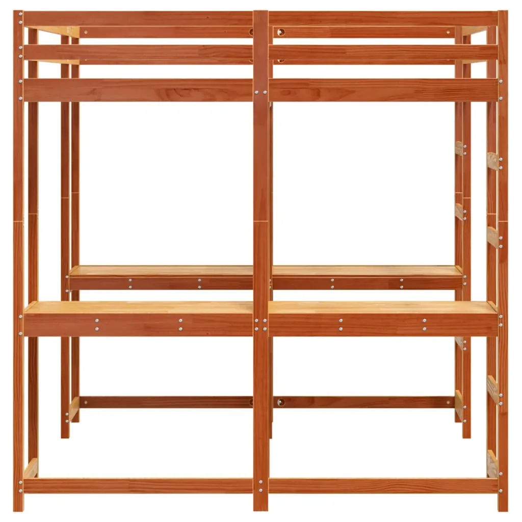 vidaXL Loft Bed with Desk and Ladder Wax Brown 180x200 cm Super King Solid Wood Pine