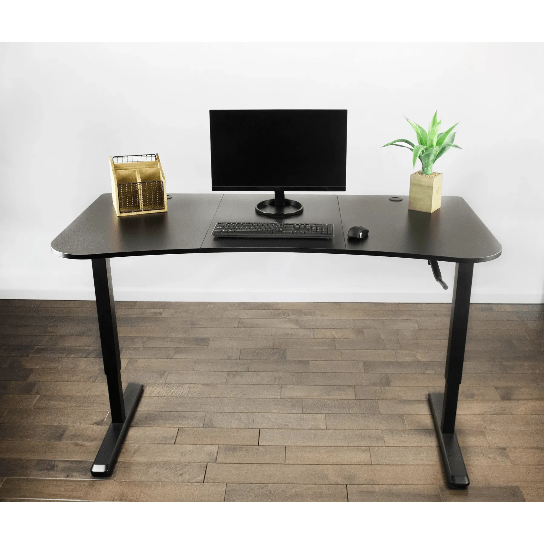 VIVO Manual Cranked 63"W Height-Adjustable Standing Desk Kit w/ 3-Section Desktop, DESK-KIT-1M1B/KIT-1M1W