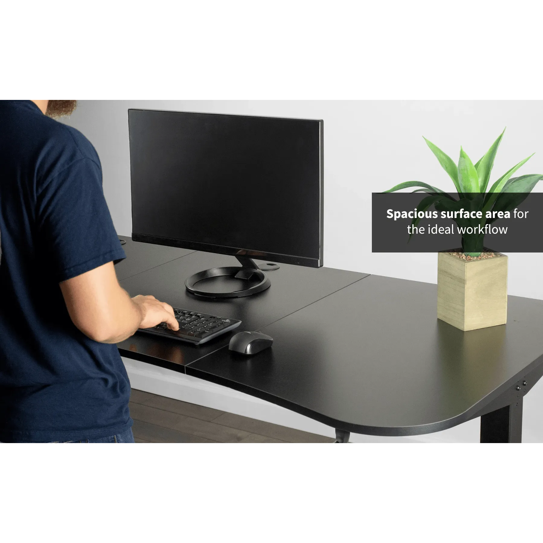 VIVO Manual Cranked 63"W Height-Adjustable Standing Desk Kit w/ 3-Section Desktop, DESK-KIT-1M1B/KIT-1M1W